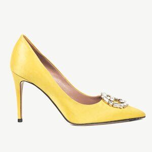 Gucci Yellow Raso Seta Crystal-GG Pointed-Toe Pumps